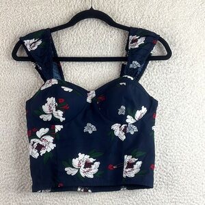 NWT B.O.G. Collective Sample Womens Navy White Floral Bustier Crop Top M MEDIUM